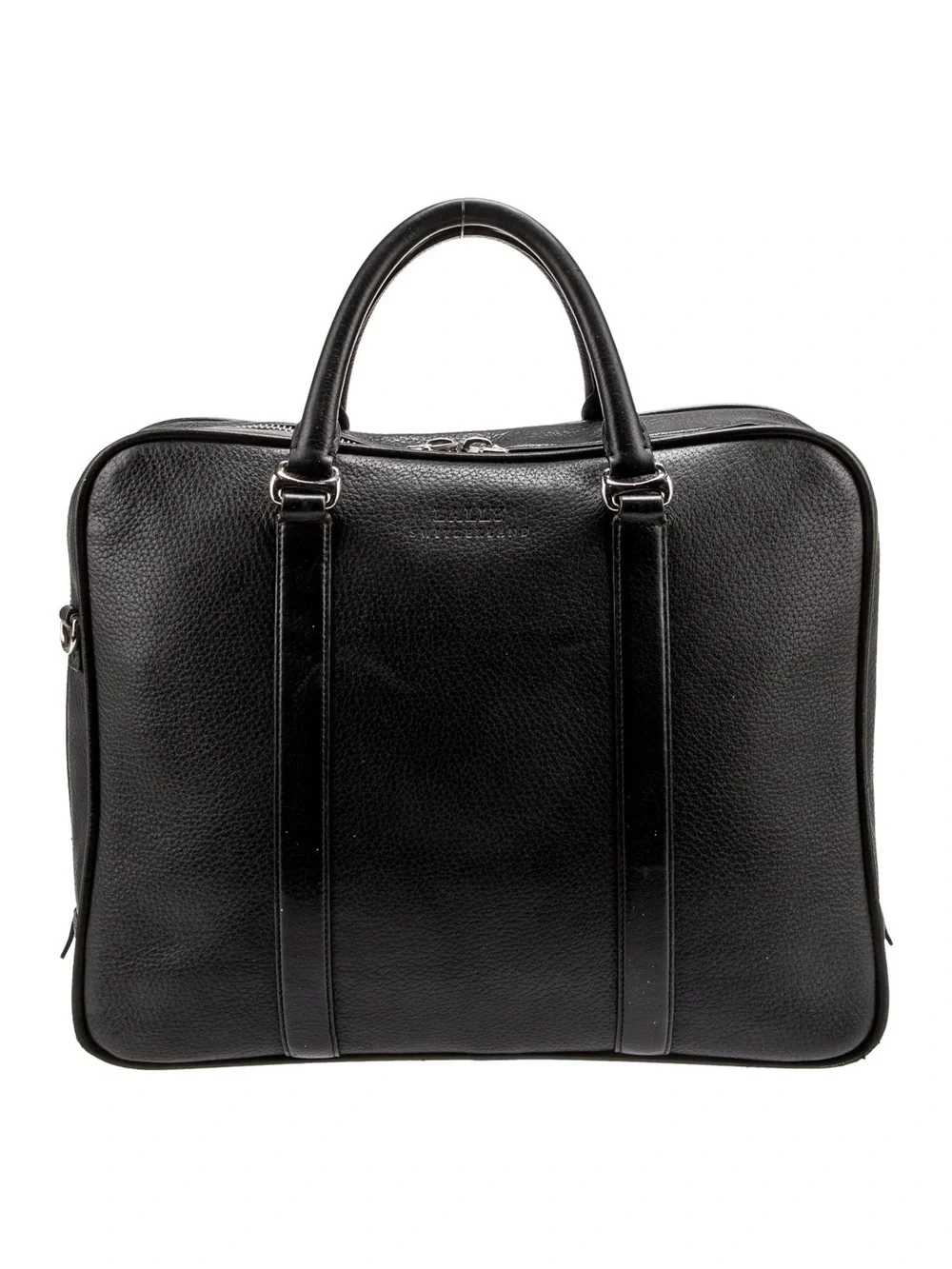 Bally Black Pebbled Leather Briefcase unisex